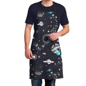 Adjustable Bib Apron Waterdrop Resistant for Men Women, Space Galaxy Constellation Kitchen Aprons with Extra Long Ties for Cooking, Grill and Baking