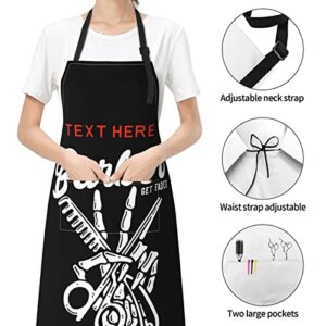 Fovanxixi Custom Barber Apron Skull Barber Get Faded Hair Stylist Apron for Women Men, Personalized Text Logo Hair Cutting Apron, Customized Salon Bib Aprons for Hairdresser Barbershop