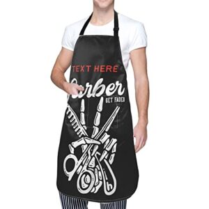 Fovanxixi Custom Barber Apron Skull Barber Get Faded Hair Stylist Apron for Women Men, Personalized Text Logo Hair Cutting Apron, Customized Salon Bib Aprons for Hairdresser Barbershop