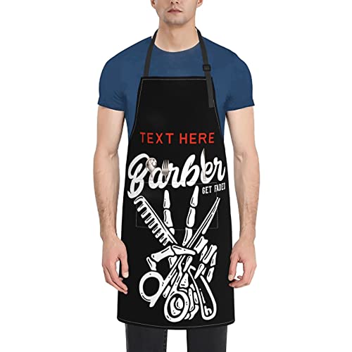 Fovanxixi Custom Barber Apron Skull Barber Get Faded Hair Stylist Apron for Women Men, Personalized Text Logo Hair Cutting Apron, Customized Salon Bib Aprons for Hairdresser Barbershop