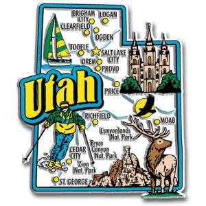 utah jumbo state magnet by classic magnets, 3" x 3.5", collectible souvenirs made in the usa