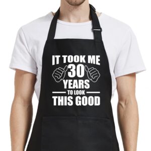 gvlrbut 30th birthday decorations for him, bbq aprons for men with pockets, chef grilling cooking apron for women, 30th birthday gifts for men husband dad friends, one size