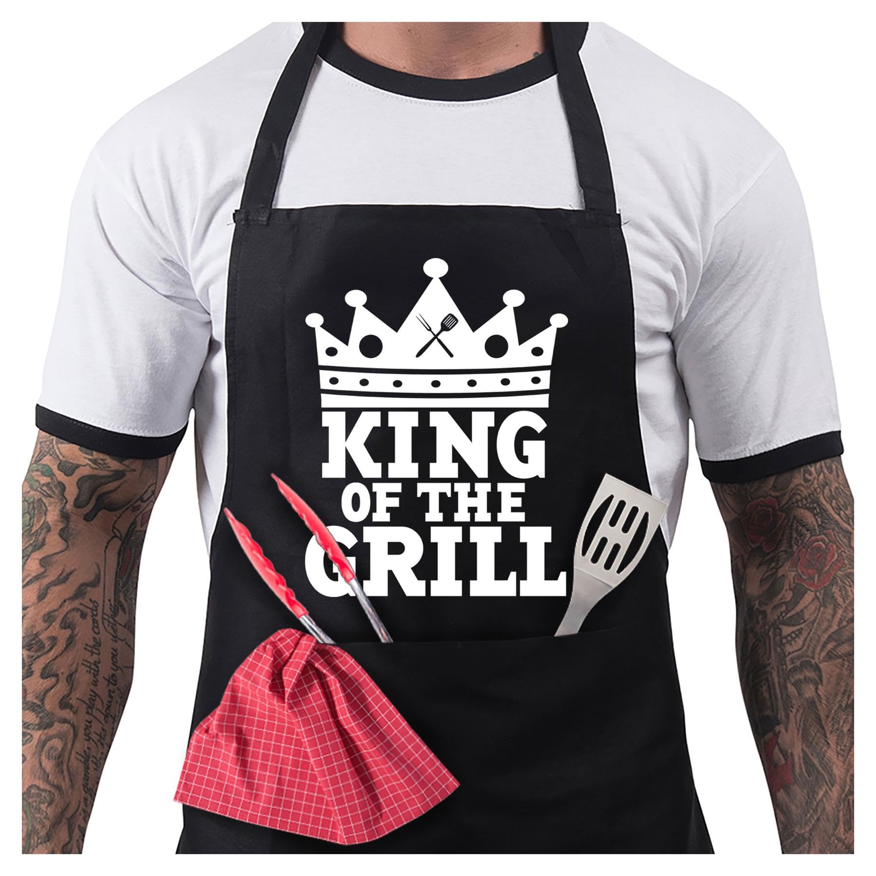 Bang Tidy Clothing BBQ Apron Funny Aprons For Men King Of The Grill Barbecue Grill Kitchen Gift - Black