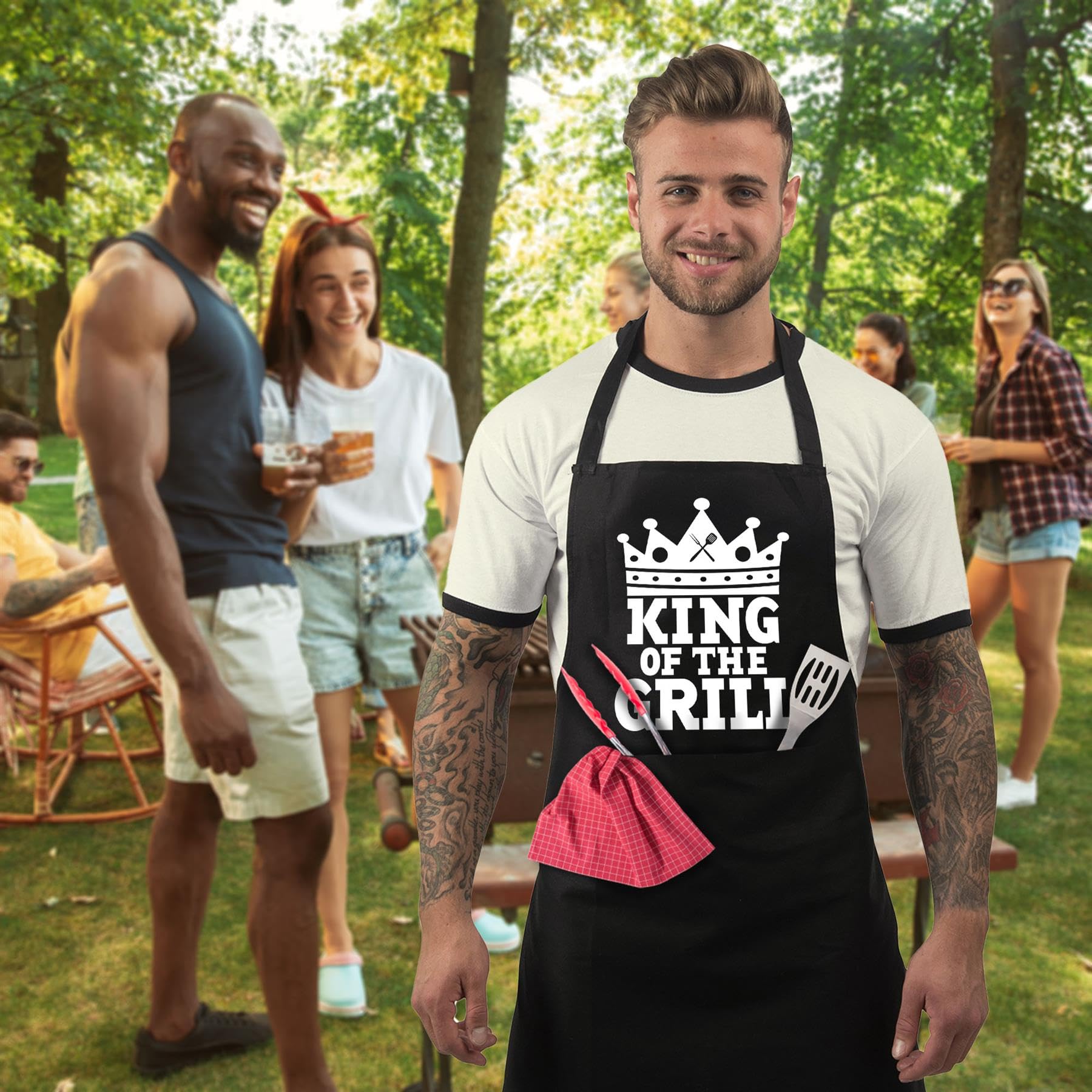 Bang Tidy Clothing BBQ Apron Funny Aprons For Men King Of The Grill Barbecue Grill Kitchen Gift - Black