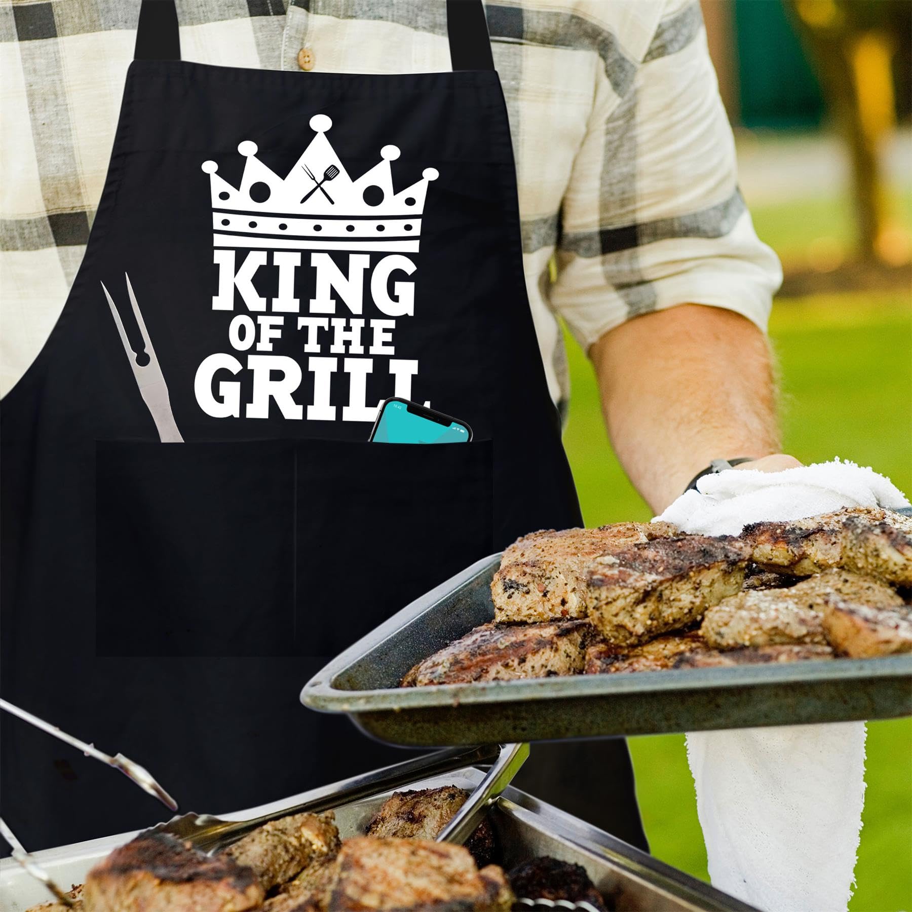 Bang Tidy Clothing BBQ Apron Funny Aprons For Men King Of The Grill Barbecue Grill Kitchen Gift - Black