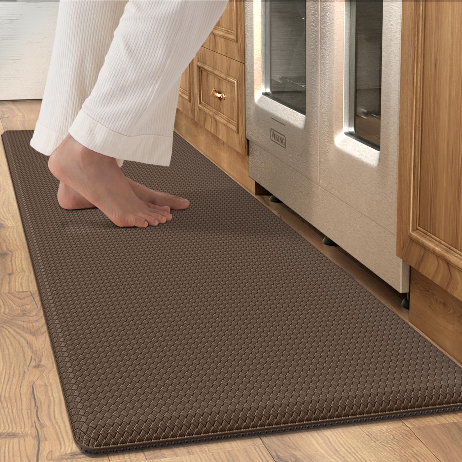 Oakeep Kitchen Mat Anti Fatigue Cushioned Mats for Floor Runner Rug Padded Kitchen Mats for Standing, 17"x59", Brown