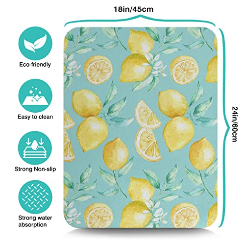 Dish Drying Mats for Kitchen Counter, Absorbent Quick Dry Dish Mat Drying Kitchen Mat, Non-Slip Rubber Backed Lemon Kitchen Drying Mat 18"X24"