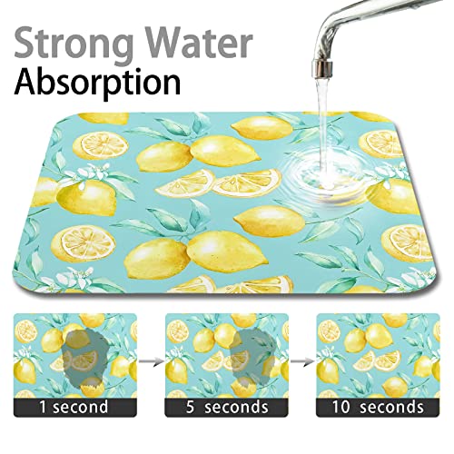 Dish Drying Mats for Kitchen Counter, Absorbent Quick Dry Dish Mat Drying Kitchen Mat, Non-Slip Rubber Backed Lemon Kitchen Drying Mat 18"X24"