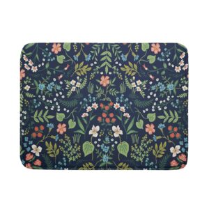 flower floral dish drying mat 18x24 inch microfiber navy blue drying mats with hanging loop absorbent green leaves dish drainer mat reversible flowers drying pad for kitchen counter sink