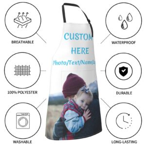 Personalized Aprons with Two Pockets Custom Apron for Men Design Your Own Photo Logo Name Chef Apron Free Regulating Length Durable Waterproof Kitchen Cooking Apron for Painting Grill Baking Unisex