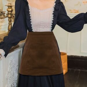 KUOIN Medieval Apron with Pockets Linen Half Waist Chef Waiter Aprons Vintage Cosplay (Brown)