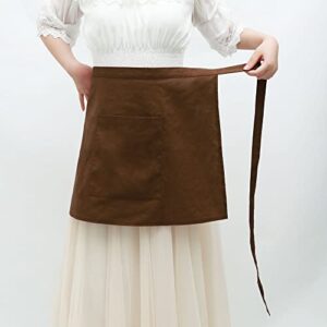 KUOIN Medieval Apron with Pockets Linen Half Waist Chef Waiter Aprons Vintage Cosplay (Brown)