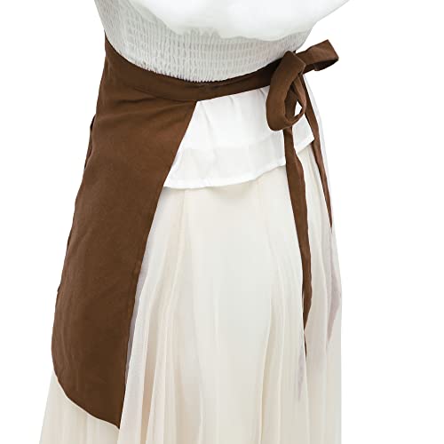 KUOIN Medieval Apron with Pockets Linen Half Waist Chef Waiter Aprons Vintage Cosplay (Brown)