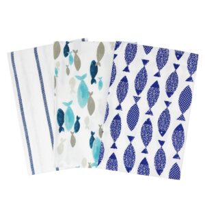 wrapables® 100% cotton kitchen dish towels (set of 3), fish