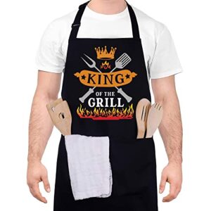 fuyamp king of the grill apron funny apron for men apron with 2 pockets waterproof dad apron for kitchen chef black baking bbq grilling aprons for men, dad, son, husband, boyfriend
