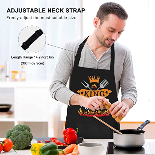 Fuyamp King Of The Grill Apron Funny Apron for Men Apron with 2 Pockets Waterproof Dad Apron for Kitchen Chef Black Baking BBQ Grilling Aprons for Men, Dad, Son, Husband, Boyfriend