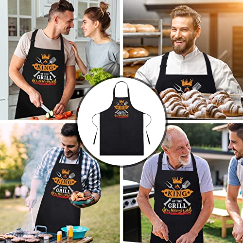 Fuyamp King Of The Grill Apron Funny Apron for Men Apron with 2 Pockets Waterproof Dad Apron for Kitchen Chef Black Baking BBQ Grilling Aprons for Men, Dad, Son, Husband, Boyfriend