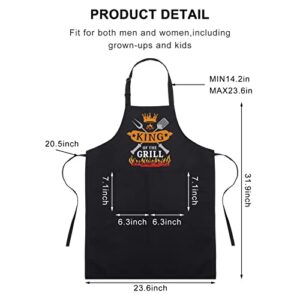 Fuyamp King Of The Grill Apron Funny Apron for Men Apron with 2 Pockets Waterproof Dad Apron for Kitchen Chef Black Baking BBQ Grilling Aprons for Men, Dad, Son, Husband, Boyfriend