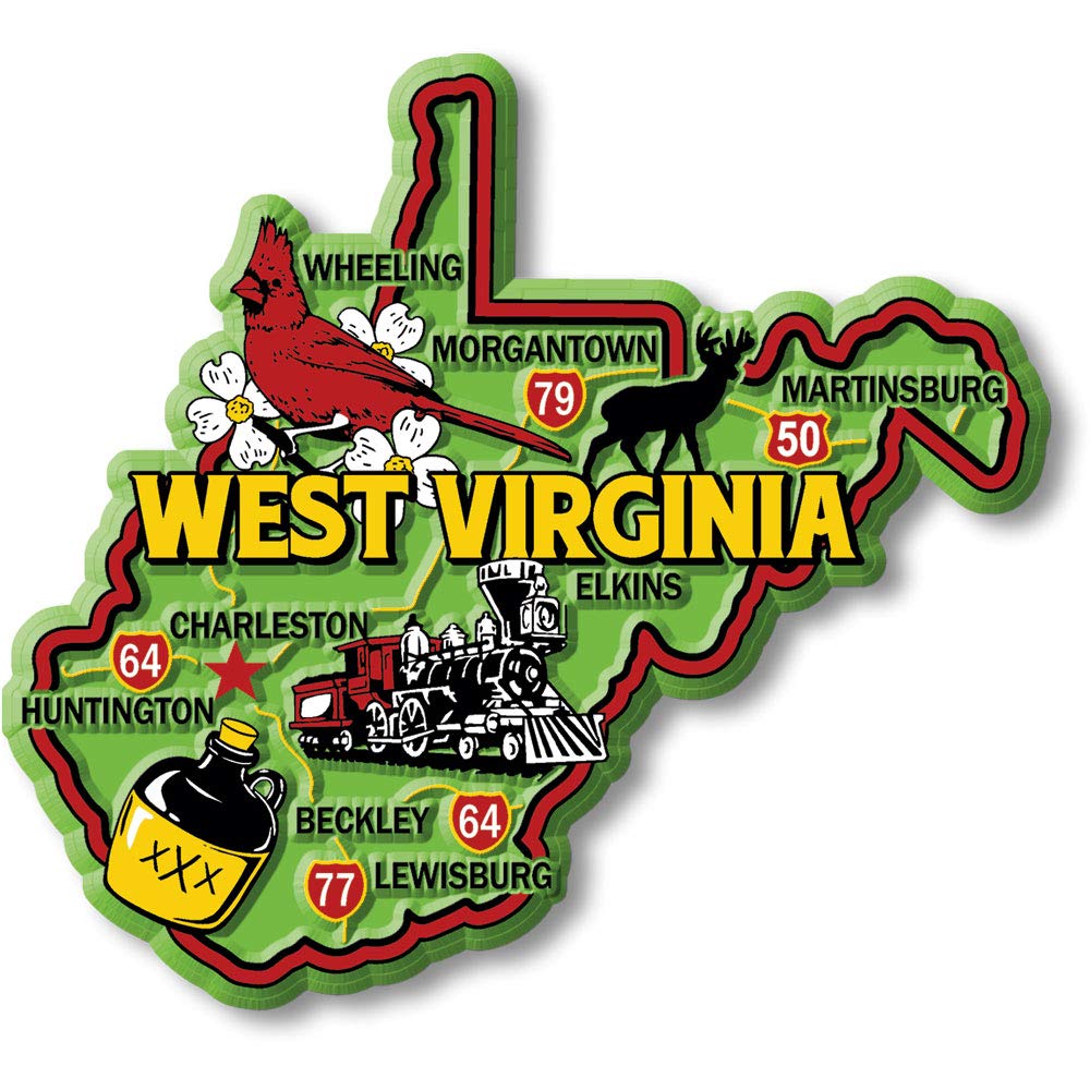 West Virginia Colorful State Magnet by Classic Magnets, 3.7" x 3.4", Collectible Souvenirs Made in The USA