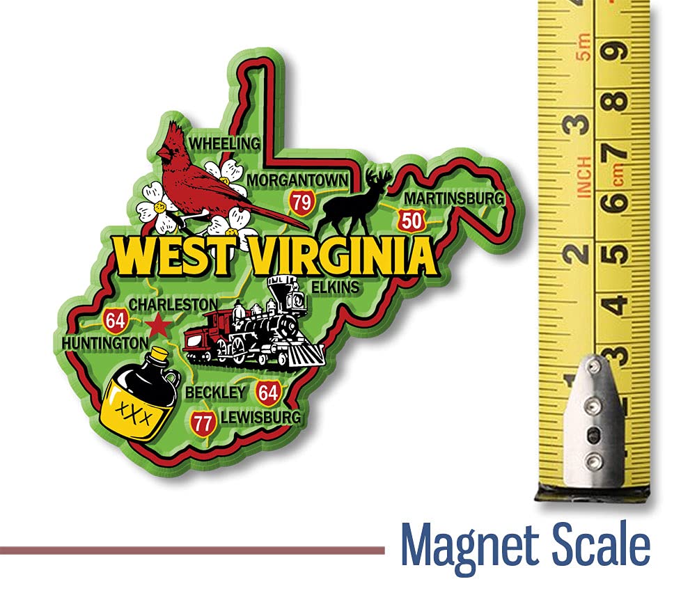 West Virginia Colorful State Magnet by Classic Magnets, 3.7" x 3.4", Collectible Souvenirs Made in The USA