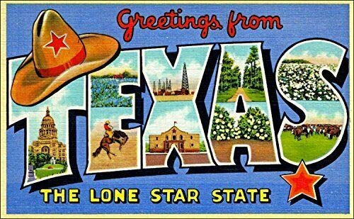 Magnet 3x5 inch Greetings from Texas Sticker (Vintage Post Card Design) Magnetic Magnet Vinyl Sticker