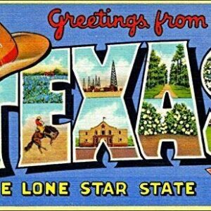 Magnet 3x5 inch Greetings from Texas Sticker (Vintage Post Card Design) Magnetic Magnet Vinyl Sticker