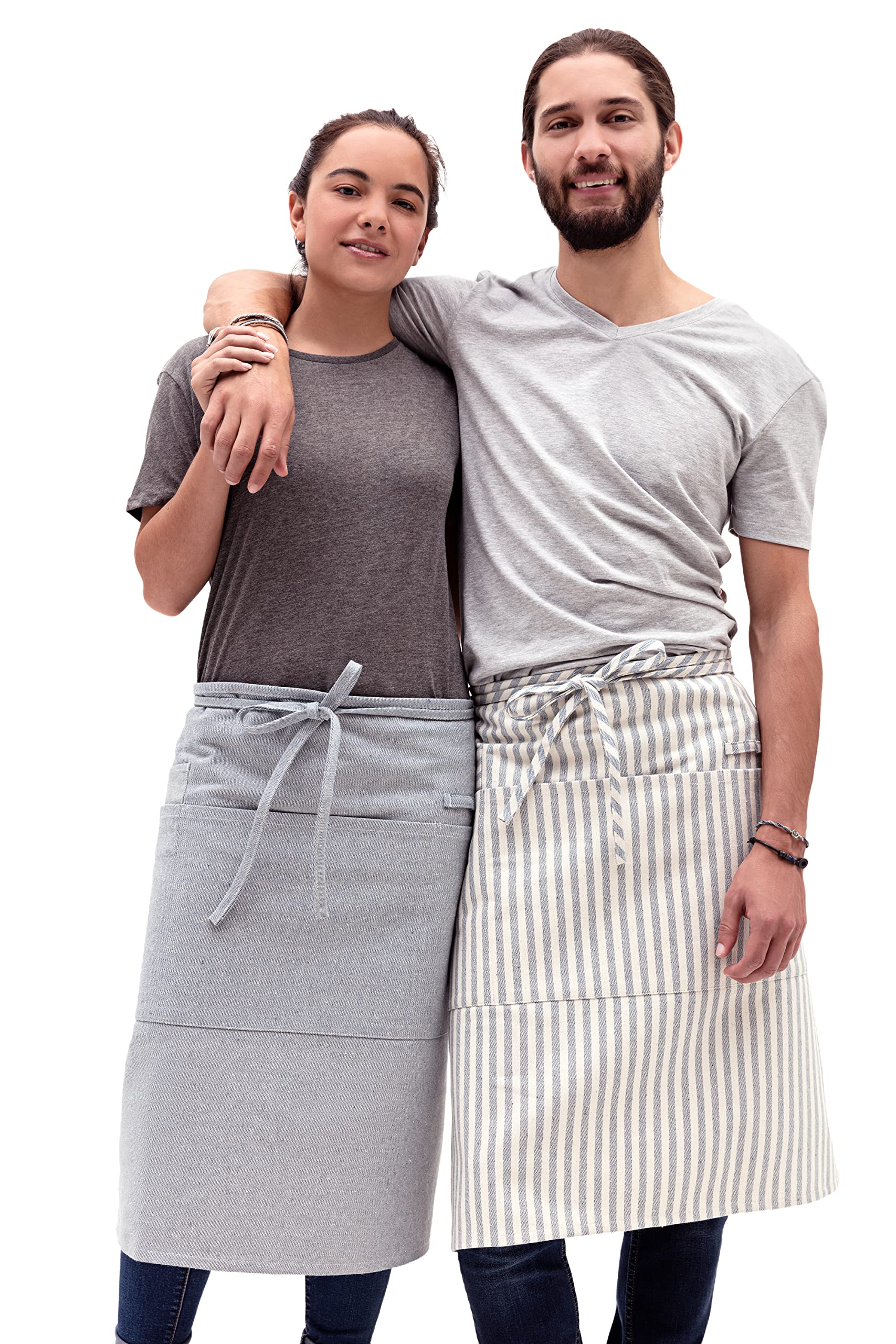 MEEMA Aprons with Pockets | Upcycled Cotton and Denim | Barista or Chef Unisex Apron| Durable Fabric, One Size Fits All