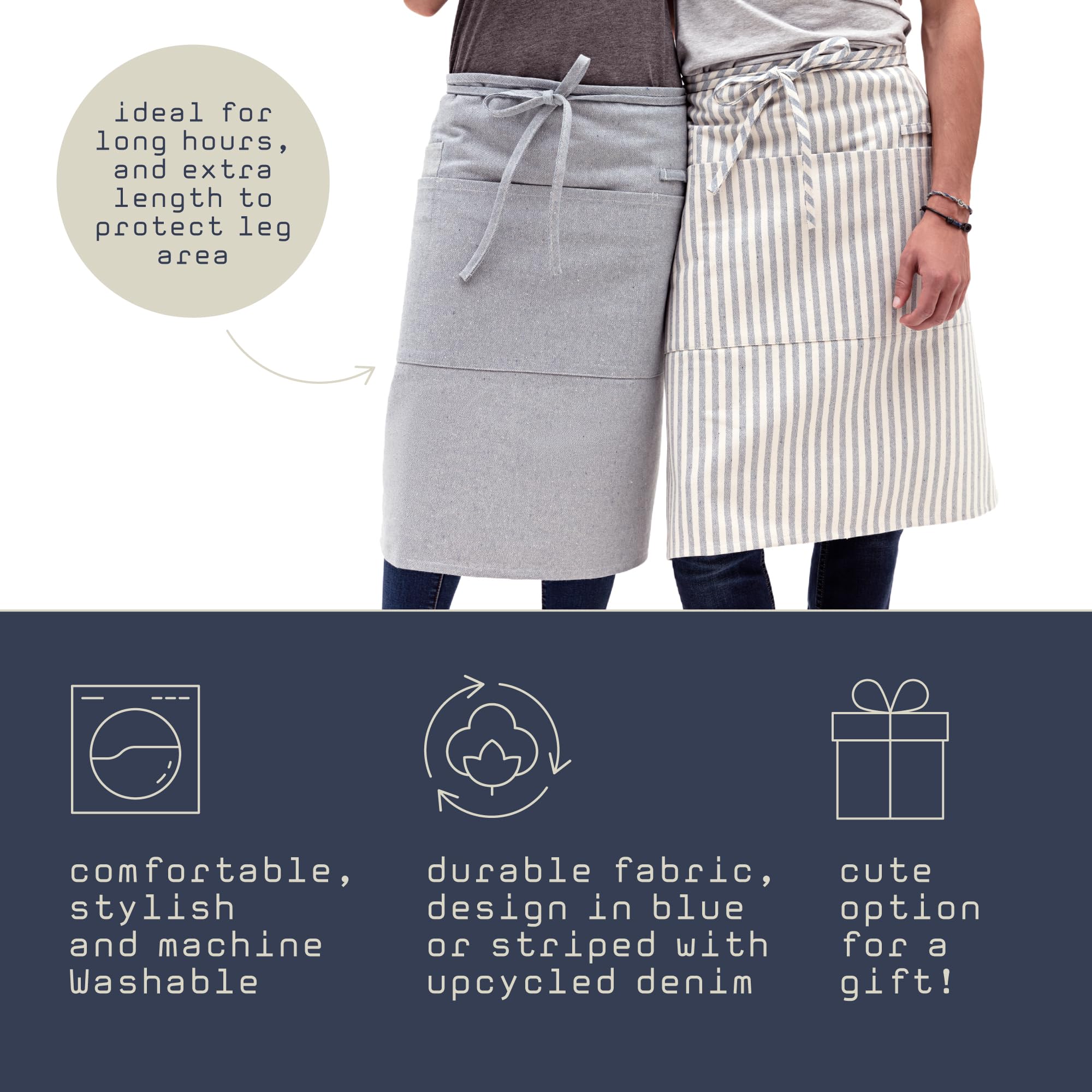 MEEMA Aprons with Pockets | Upcycled Cotton and Denim | Barista or Chef Unisex Apron| Durable Fabric, One Size Fits All