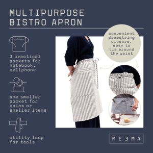 MEEMA Aprons with Pockets | Upcycled Cotton and Denim | Barista or Chef Unisex Apron| Durable Fabric, One Size Fits All