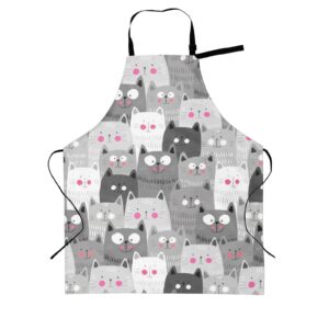 nameapo cartoon kitty cat home aprons 2 pockets 33"×28" for men women, cute animal gray waterproof crafting restaurant baking/bbq apron