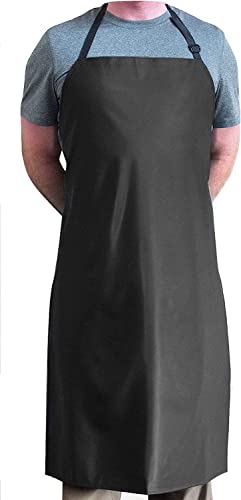 Tuff Apron Black Heavy Duty Waterproof with Neck Adjuster Durable Long Kitchen Dishwashing Bib 41" x 27" PVC Vinyl