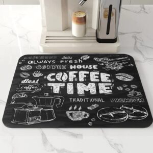 Coffee Mat Rubber Dish Drying Mat For Kitchen Counter Farmhouse Style Decorative Art Kitchen Mat St. Patrick's Day Coffee Bar Accessories Decorative Retro Coffee Time Dish Drying Pad 16"X 18"