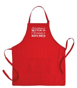 thiswear gifts for granny gifts for grandma everything is better in granny's kitchen two pocket adjustable bib apron red