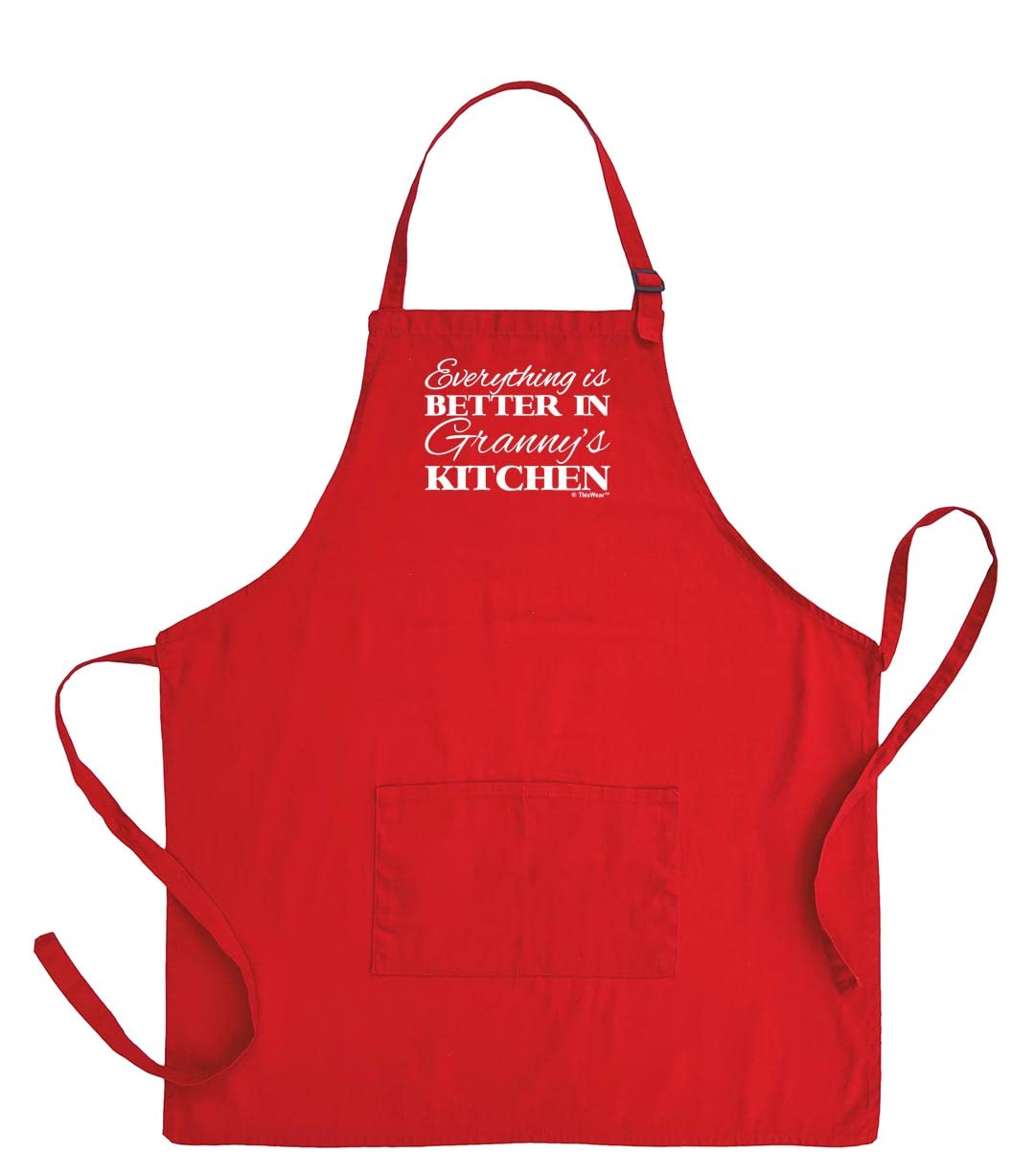 ThisWear Gifts For Granny Gifts For Grandma Everything Is Better In Granny's Kitchen Two Pocket Adjustable Bib Apron Red