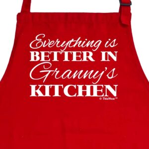 ThisWear Gifts For Granny Gifts For Grandma Everything Is Better In Granny's Kitchen Two Pocket Adjustable Bib Apron Red