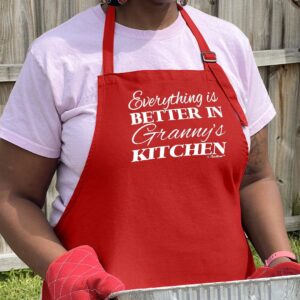 ThisWear Gifts For Granny Gifts For Grandma Everything Is Better In Granny's Kitchen Two Pocket Adjustable Bib Apron Red