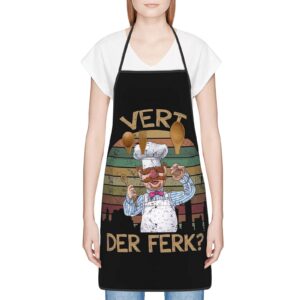 retro vintage vert der ferk swedish chef apron for women & men with pocket, waterproof adjustable funny kitchen chef apron for cooking baking