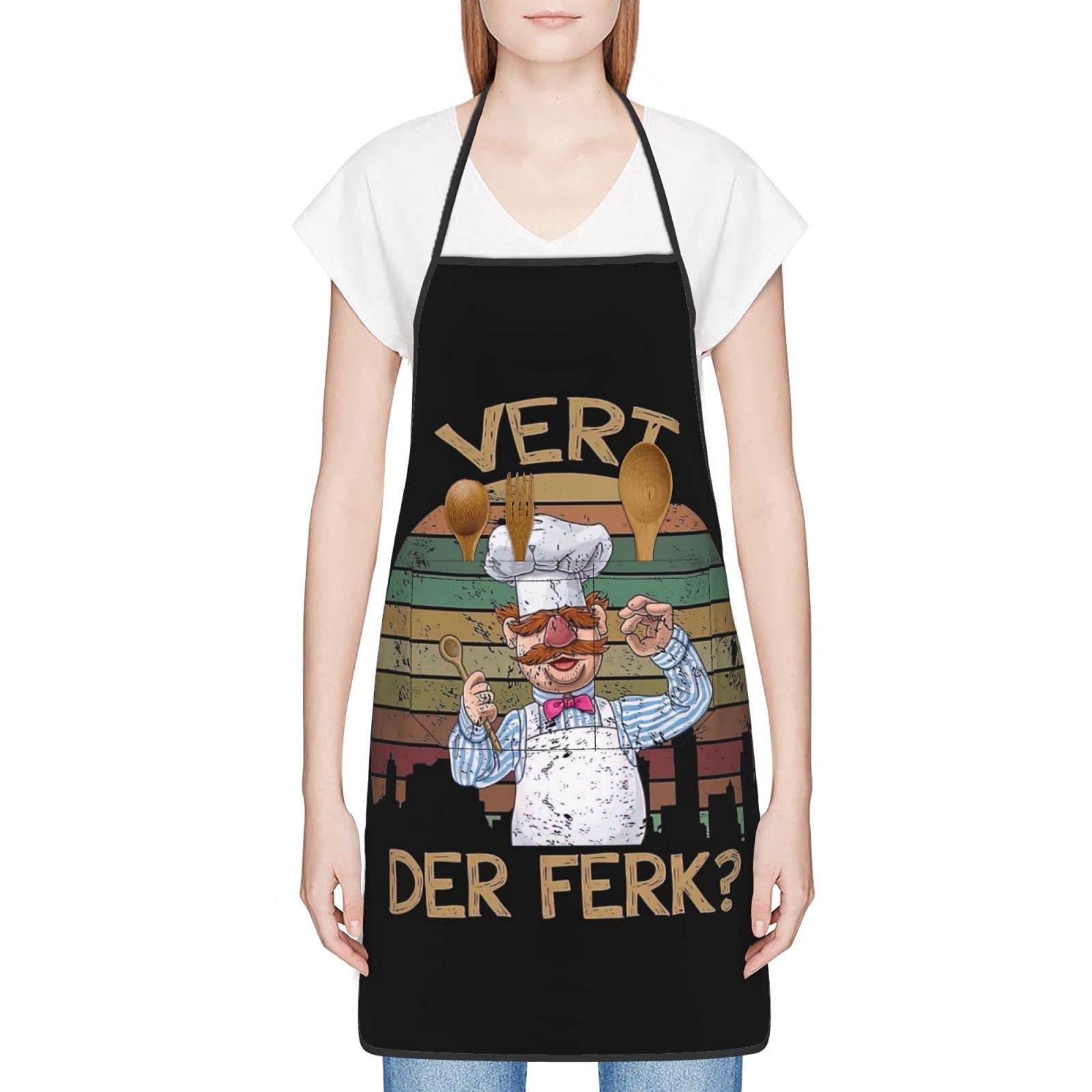 Retro Vintage Vert Der Ferk Swedish Chef Apron For Women & Men With Pocket, Waterproof Adjustable Funny Kitchen Chef Apron For Cooking Baking