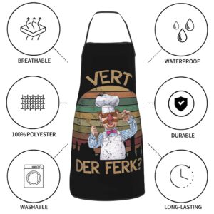 Retro Vintage Vert Der Ferk Swedish Chef Apron For Women & Men With Pocket, Waterproof Adjustable Funny Kitchen Chef Apron For Cooking Baking