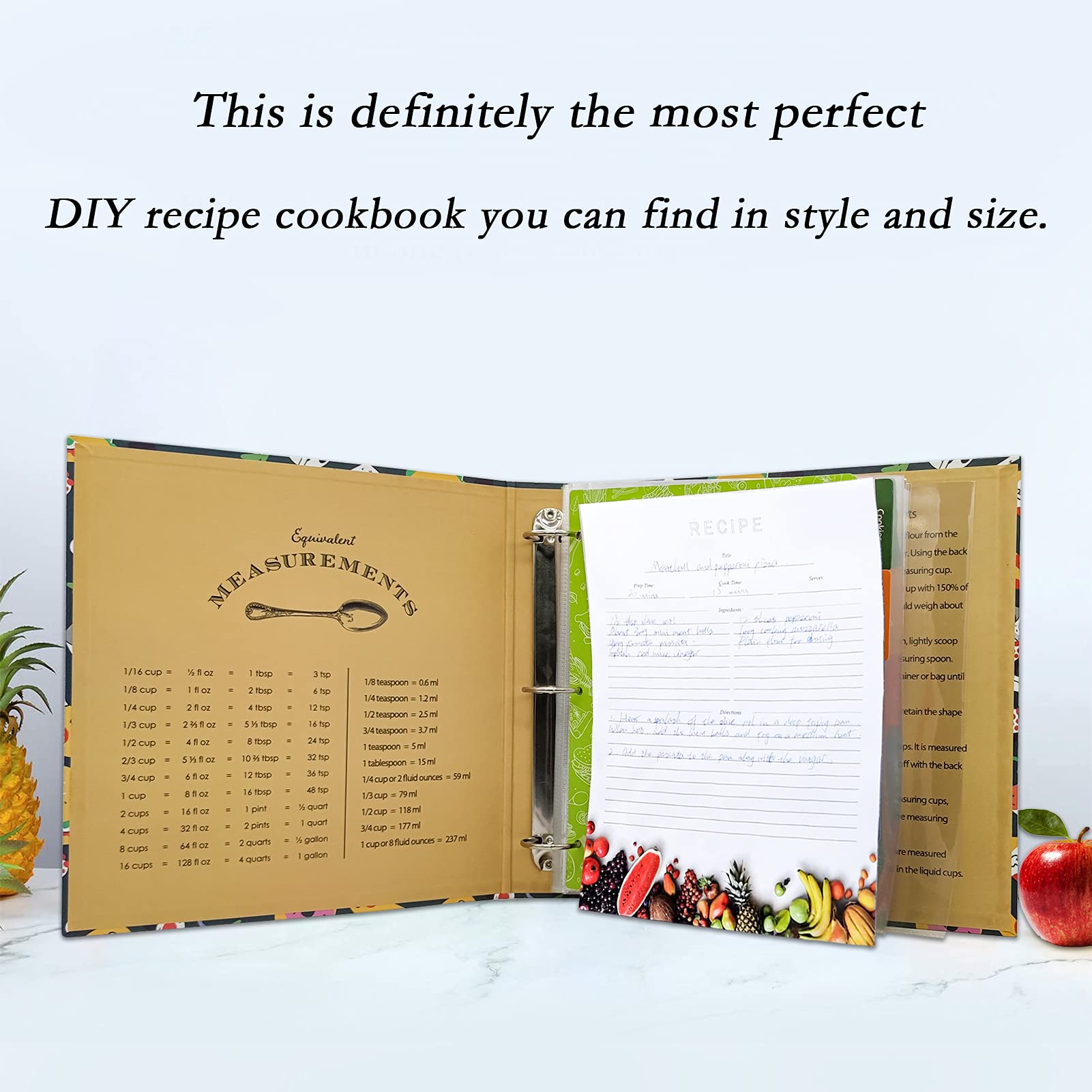 Full Page Recipe Binder 8.5" x 11", 3 Ring Recipe Book Organizer Kit with 30 Clear Protective Sleeves & 20 Full Page Recipe Cards & 10 Dividers - Kitchen Cookbook Kit (Blue)