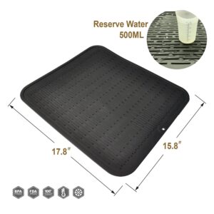 Dish Drying Mat for Kitchen, Silicone Black Dishes Drying Mats for Counter – 18”x 16” Rubber Dish Dryer Pad, Heat Resistant & Easy to Clean Trivet for Pots and Pans by Kindga