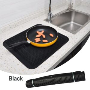 Dish Drying Mat for Kitchen, Silicone Black Dishes Drying Mats for Counter – 18”x 16” Rubber Dish Dryer Pad, Heat Resistant & Easy to Clean Trivet for Pots and Pans by Kindga