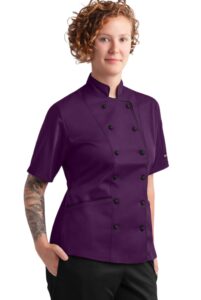 chefuniforms.com women's chef coat with piping (eggplant, xl)