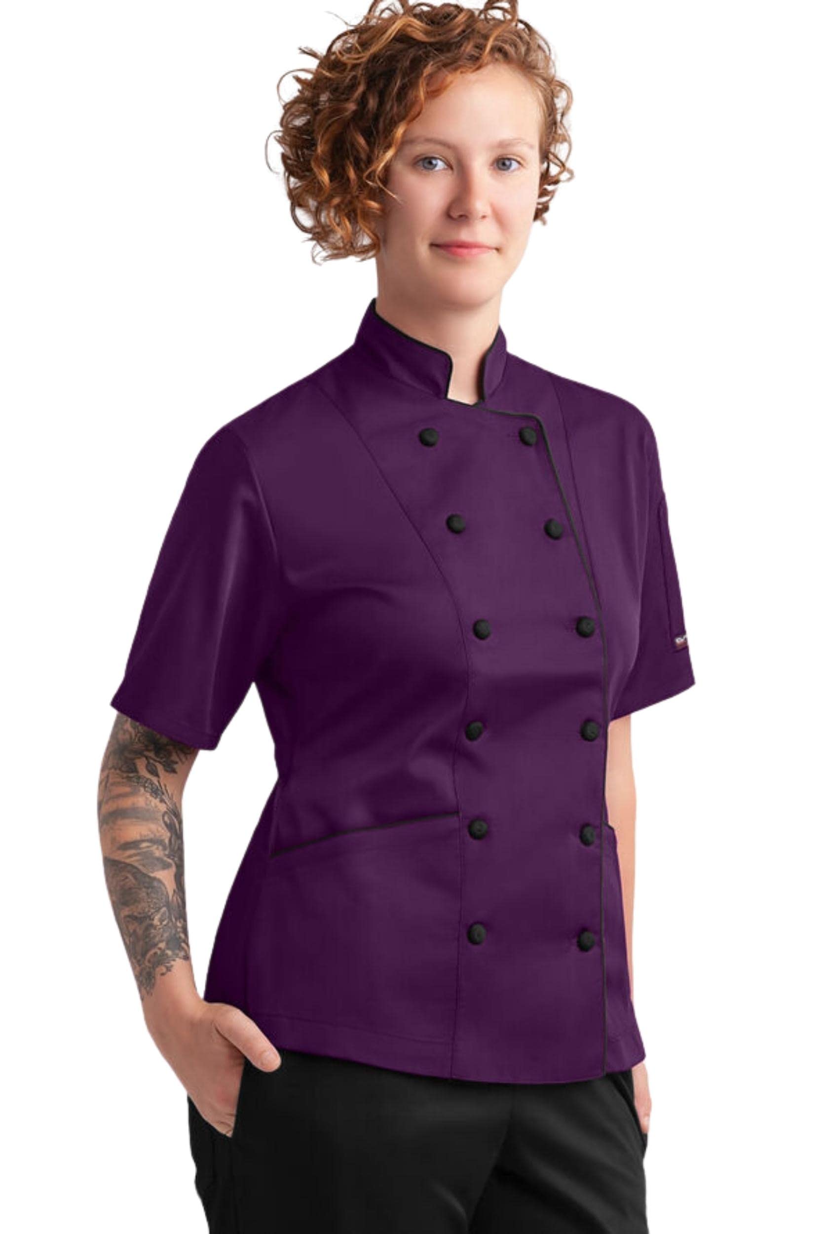 ChefUniforms.com Women's Chef Coat with Piping (Eggplant, XL)