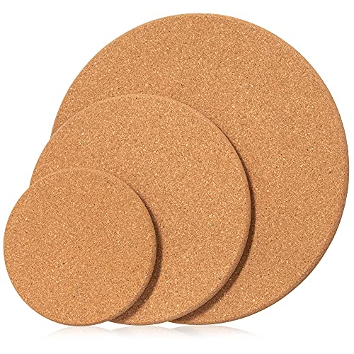 vboer Cork Trivets for Hot Dishes - 6, 9, 12 Inch Diameter, 0.6 Inch Extra Thick, Set of 3 -, Plant Coasters, Hot Pads for Kitchen Pots, Pans, Kettle, Round Placemats