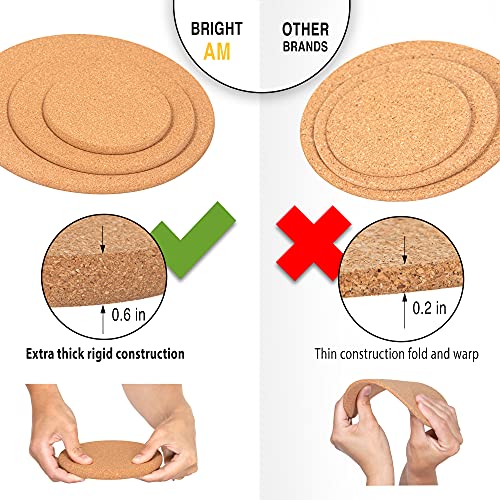 vboer Cork Trivets for Hot Dishes - 6, 9, 12 Inch Diameter, 0.6 Inch Extra Thick, Set of 3 -, Plant Coasters, Hot Pads for Kitchen Pots, Pans, Kettle, Round Placemats