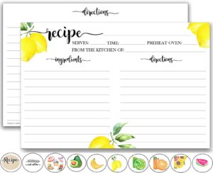 lemon double sided recipe cards 4"x6" (100) usa made thick durable eco index card stock notecards for family recipes, baking, meal prep, wedding, bridal shower gift