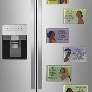 6 Pack Black Women African American Refrigerator Magnets Inspirational Funny Glass Whiteboard Decoration Magnet Motivational Rectangular Kitchen Refrigerator Dishwasher Magnet