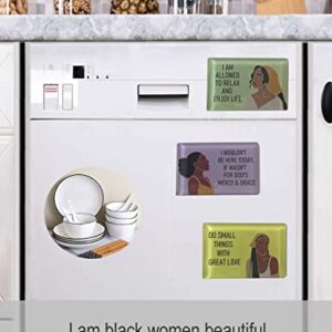 6 Pack Black Women African American Refrigerator Magnets Inspirational Funny Glass Whiteboard Decoration Magnet Motivational Rectangular Kitchen Refrigerator Dishwasher Magnet