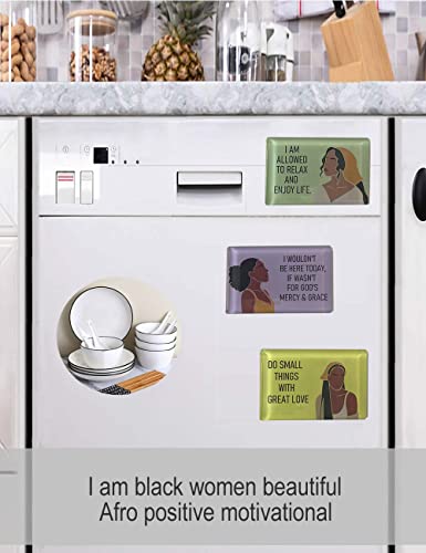 6 Pack Black Women African American Refrigerator Magnets Inspirational Funny Glass Whiteboard Decoration Magnet Motivational Rectangular Kitchen Refrigerator Dishwasher Magnet